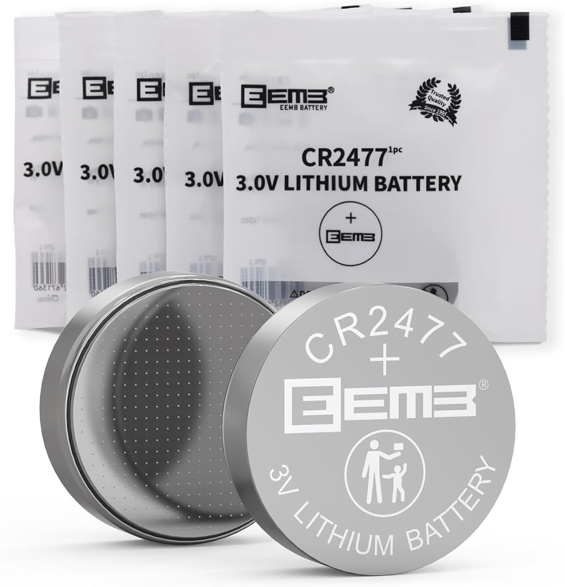EEMB 5 Pack CR2477 Battery 3V Lithium Battery Button Coin Cell Batteries 2477 Batteries DL2477, ECR2477 for Ecobee smart sensor，Electronic Candle, Light, Remote Control, Key Fob, Alarm, Contact Sensor
