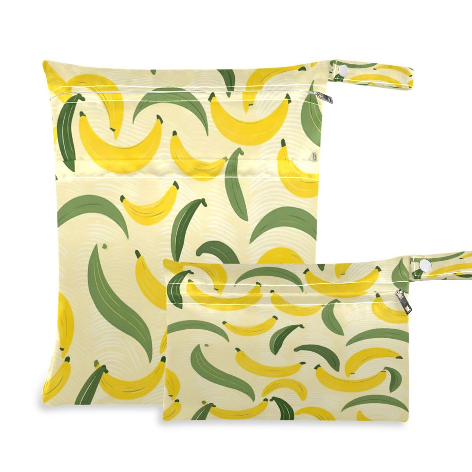 ATTX Yellow Bananas Wet Dry Bags 2-Pack - Reusable Cloth Diaper Storage for Travel, Beach & Gym | Multi-Use Waterproof Bags for Swimsuits, Baby Clothes, Sports Gear#359