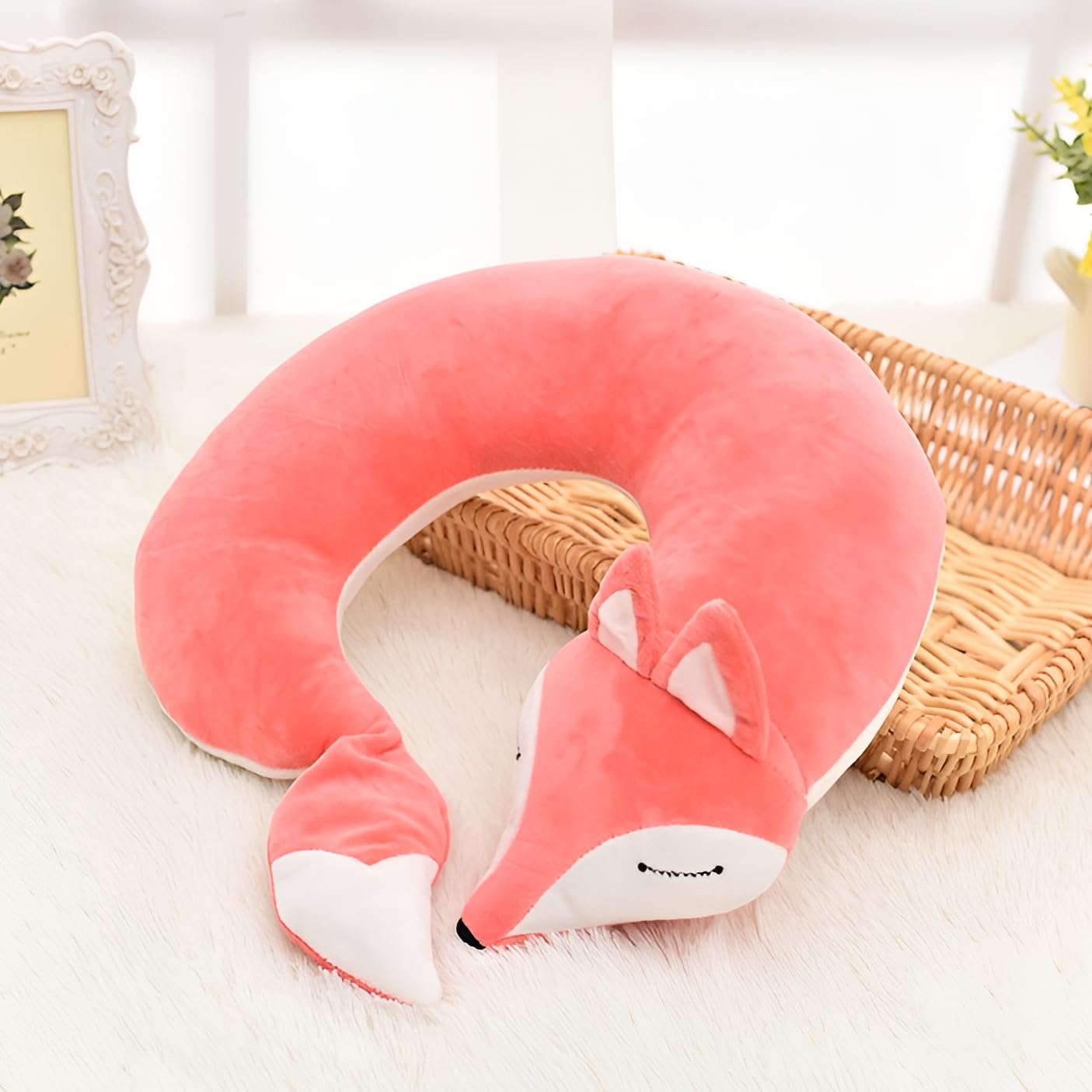 FoxHug Dog Pillow – Soft Plush Cuddle Pillow for Small & Medium Dogs | Calming Support Cushion | Machine Washable | Pets Sleeping Mate (Pink)