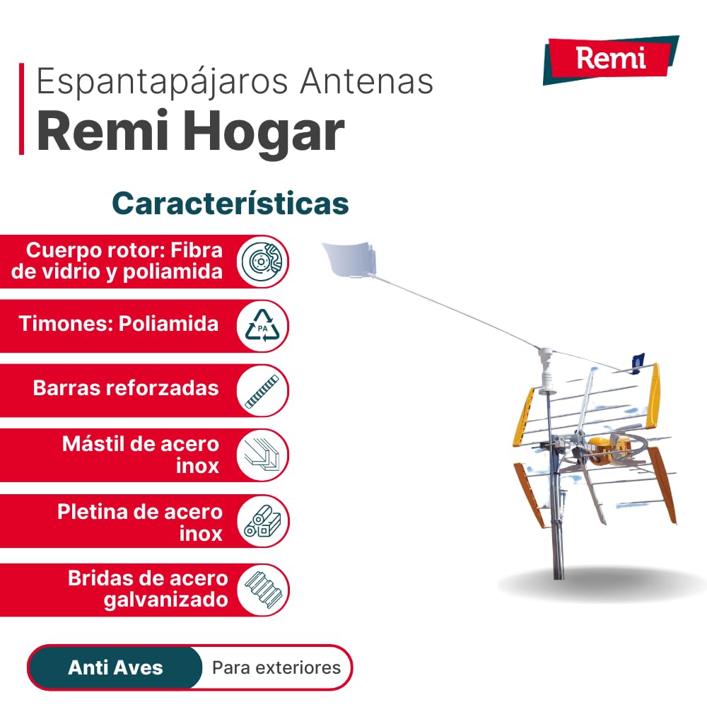 Remi Hogar Espantapájaros de Antenas para ahuyentar pájaros con garantía de fabricación EU | ﻿Eolo Destellante para Antena TV | Espantapájaros para Antenas de televisión