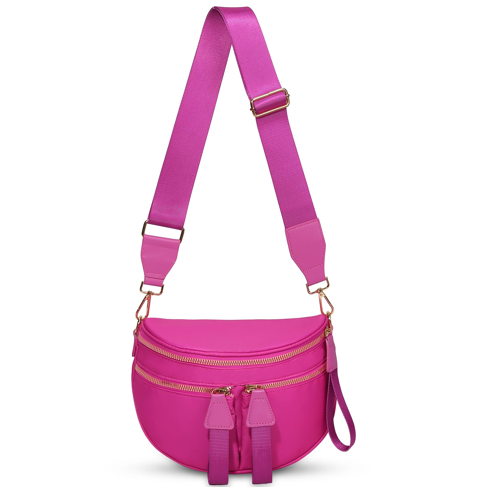 Photo 1 of [Loop is Torn] Pure Colour Bum Bags for Women Crossbody,Multi-Pocket Nylon Fanny Pack Spacious Slouchy Waist Bag Belt Bag (ROSE RED)