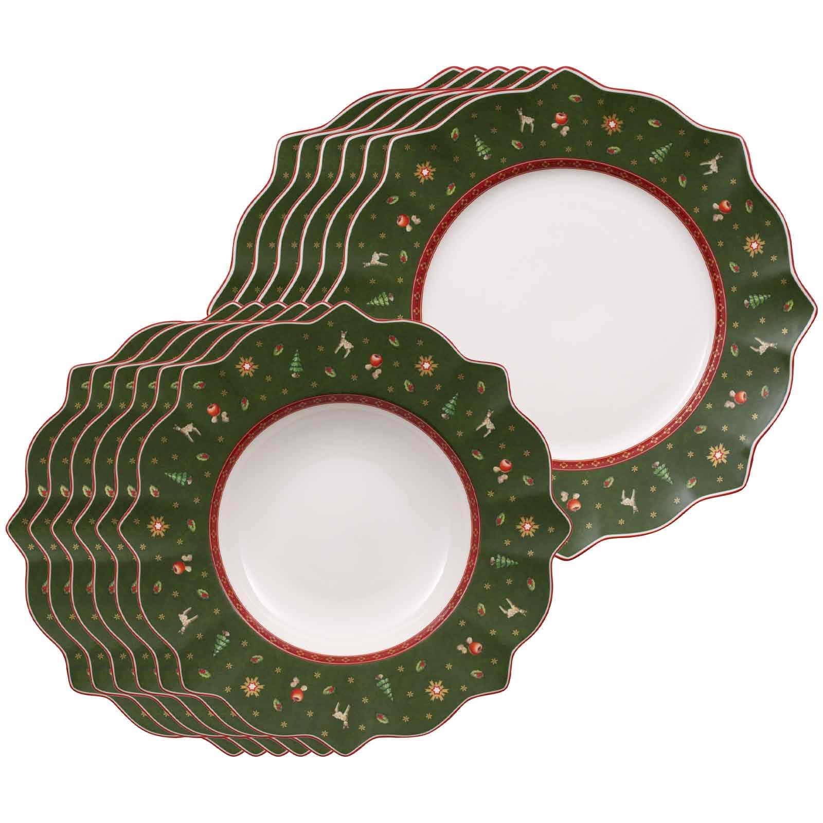 Villeroy & Boch Toy's Delight Service de table 12 pièces | Assiettes plates et creuses dentelées pour 6 personnes | Vaisselle de Noël | Assiettes de Noël | Porcelaine de qualité supérieure | Vert