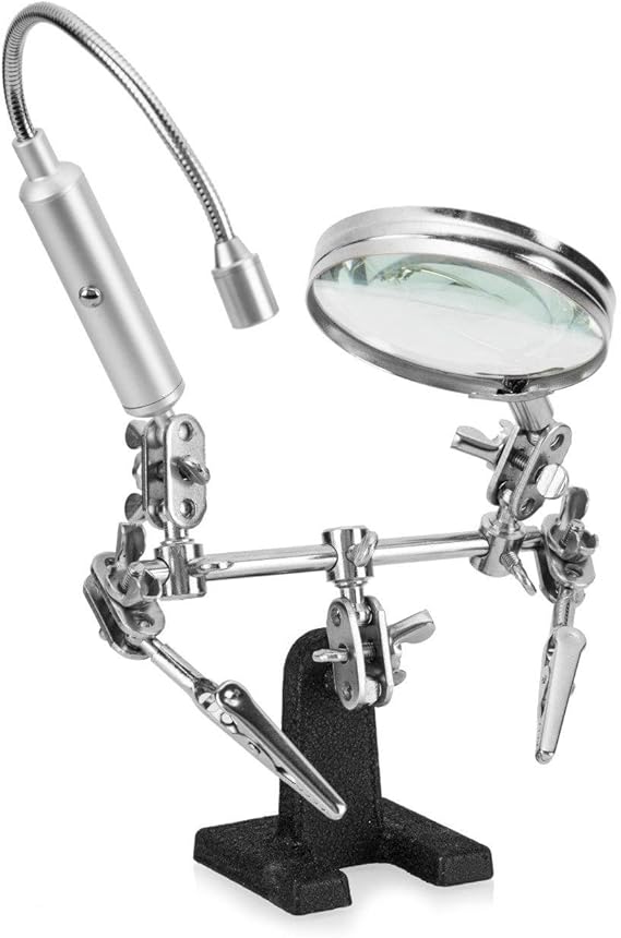 RamPro - Helping Hand Magnifier Glass Stand with Flexible Neck LED Flashlight & Alligator Clips - 3X Magnifying Lens, Perfect for Soldering, Crafting & Inspecting Micro Objects
