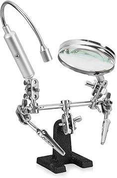 RamPro - Helping Hand Magnifier Glass Stand with Flexible Neck LED Flashlight & Alligator Clips - 3X Magnifying Lens, Perfect for Soldering, Crafting & Inspecting Micro Objects