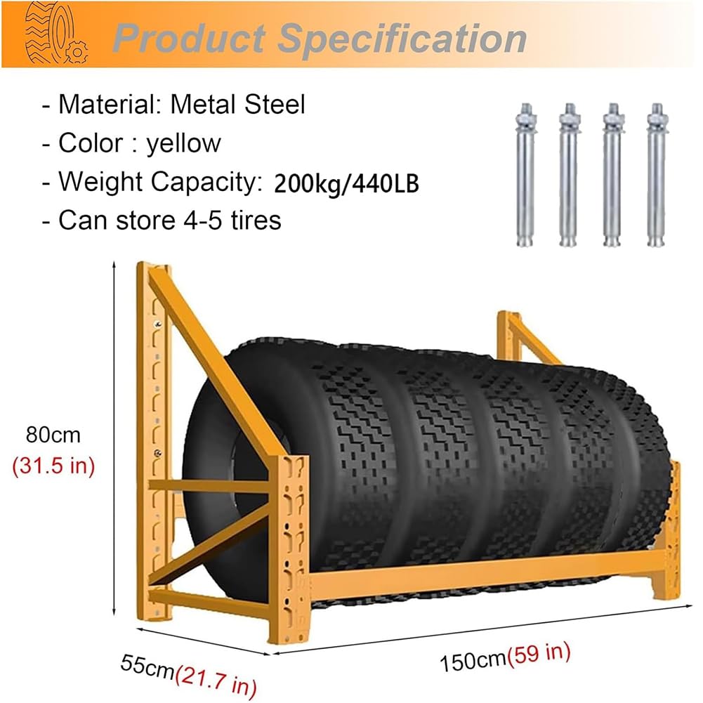 Estante De Neumáticos Montados En La Pared, Estante De Almacenamiento De Neumáticos De Metal De Servicio Pesado, Estantería De La Rejilla para Los Neumáticos,150cm