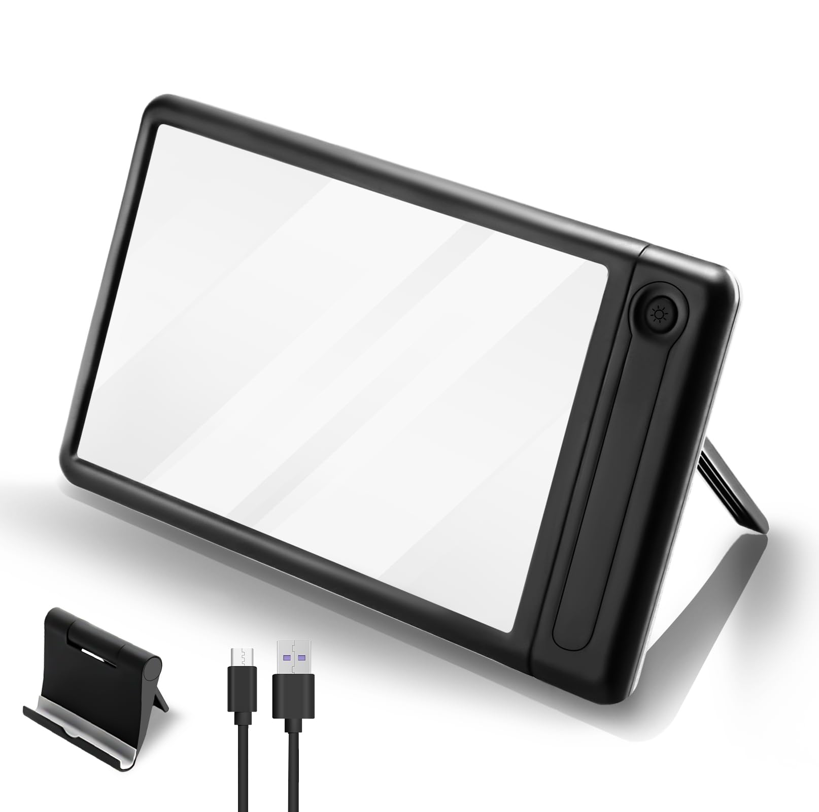 4X Magnifying Glass with Light for Reading, Full Page Magnifier with Dimmable LED, Handheld Magnifier with Carrying Stand for Reading Newspaper, Small Print for Seniors Low Vision