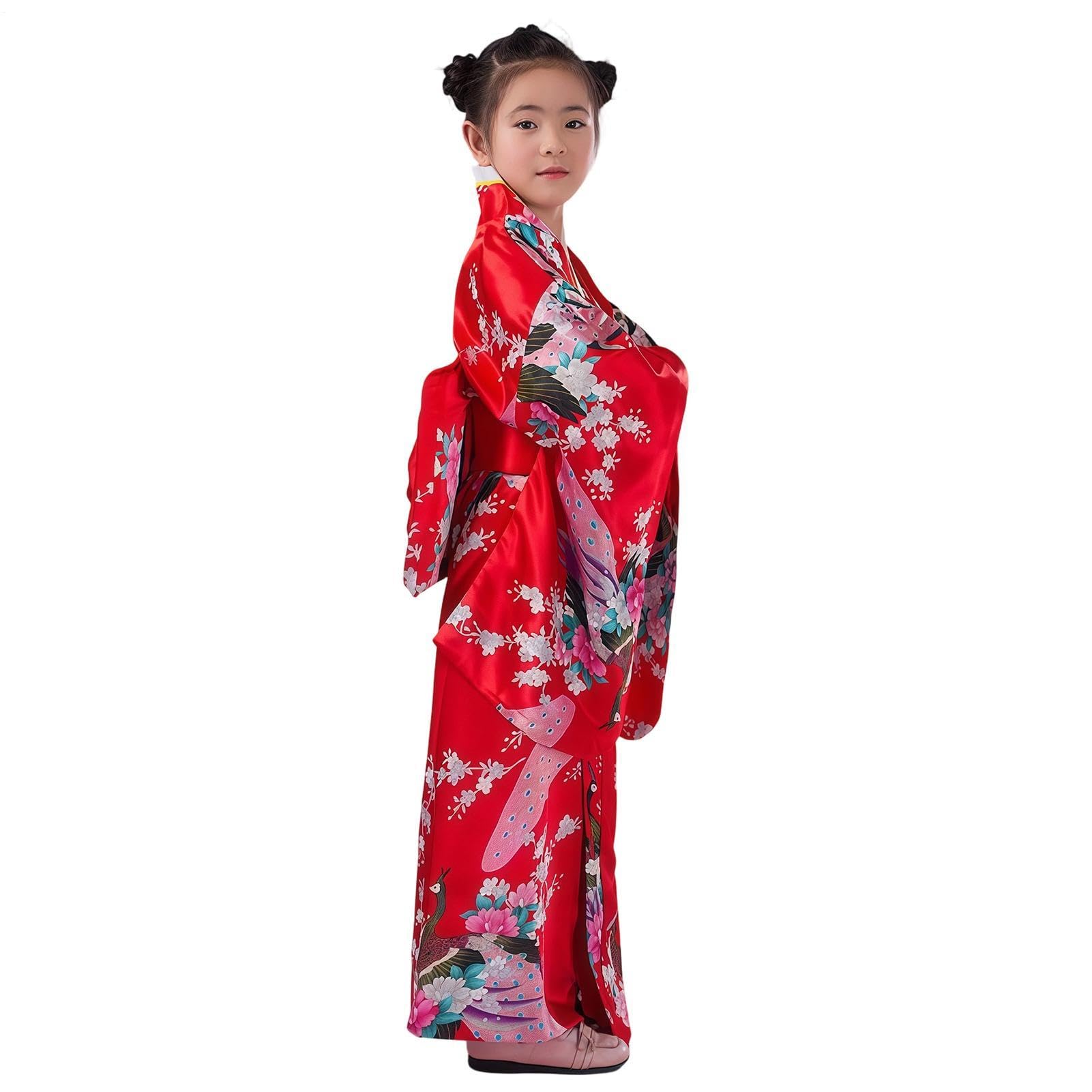 Yukata sukienka dziewczęca, tradycyjne kwiatowe nadruki, szlafrok - japoński kostium kimono dla dzieci w wieku 2-10 lat, urodziny, dramat, cosplay, wydarzenie, spotkanie