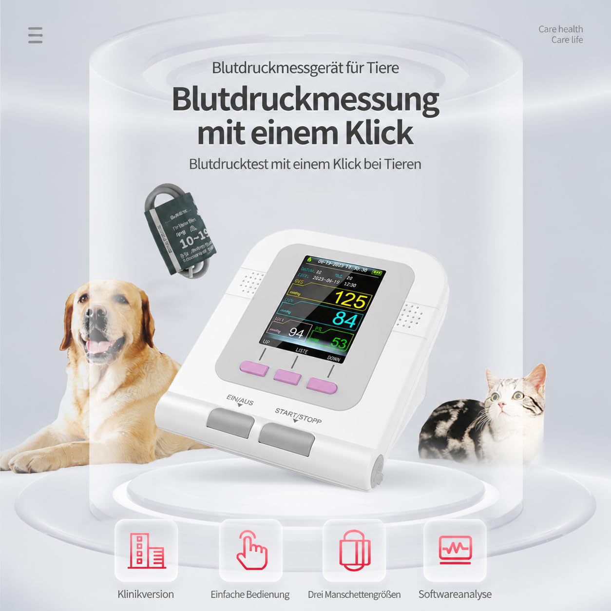 Tierarztpflegeprodukt, digitales Ersatz Blutdruckmessgerät für Tiere, Nylon, wiederverwendbar, 3 Modi, für Hunde/Katzen/Haustiere 6–26 cm Armedigitales Blutdruckmessgerät Tiere