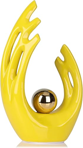 LCCCK Estatua y escultura de cerámica de arte abstracto amarillo y dorado de 12 pulgadas de alto, mesa de centro de mesa moderna para el hogar,