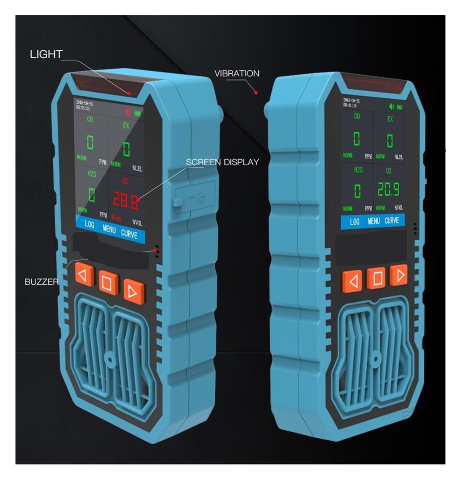 Gasdetektor, Handheld-LCD-Multifunktions-Gasdetektor 4-in-1 Toxischer schädlicher Gas-H2S-/CO-/O2-/EX-Gax-Analysator Hochpräziser Detektor
