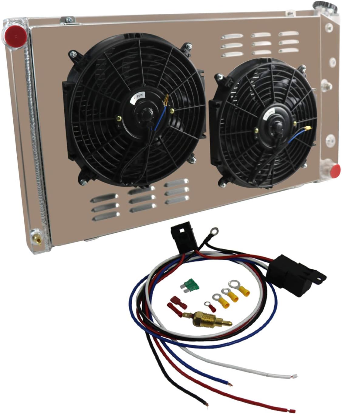 ReadyCool For 1971-1990 Chevy Caprice,68-77 El Camino 4 ROW Radiator+Shroud Fan+Relay