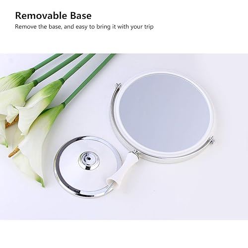 Miniatura 7 de PINKZIO Maquillaje de mesa portátil de dos caras 1X y 3X aumento ligero espejo de tocador con giro de 360 grados, plástico ABS, blanco