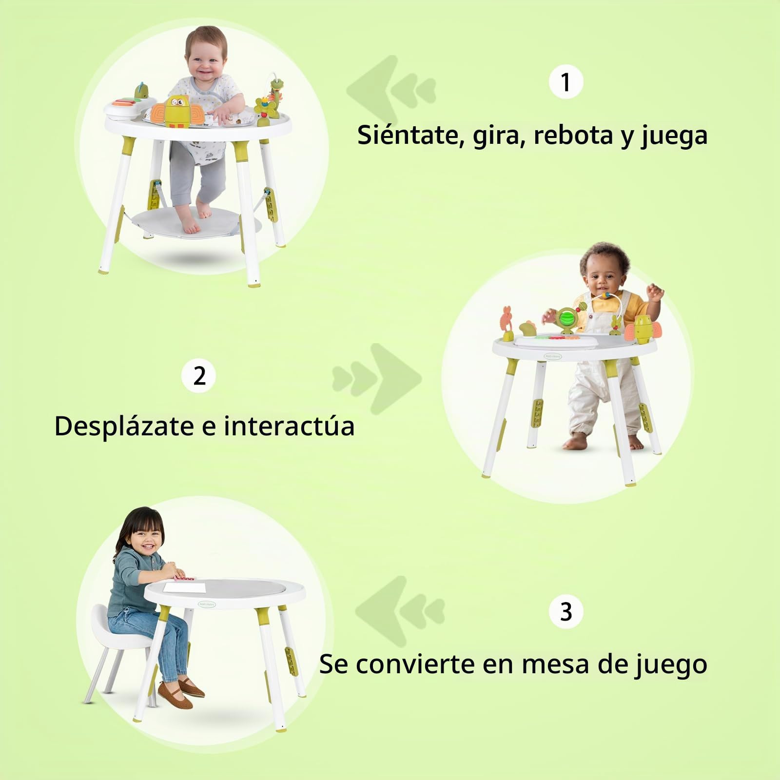 UBRAVOO Centro de Actividades para Bebés, Mesa para Bebés 3 en 1 con Juguetes Extraíbles y Asiento Giratorio 360°, Ideal para el Desarrollo y Entretenimiento del Niño Pequeño (Verde)