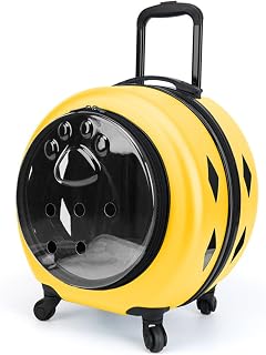 QTANZIQI Maleta con Ruedas para Mascotas, Bolsa de Viaje portátil para excursiones de gatos, Mochila Transparente de Gran Capacidad para gatos (Color: Amarillo-A)