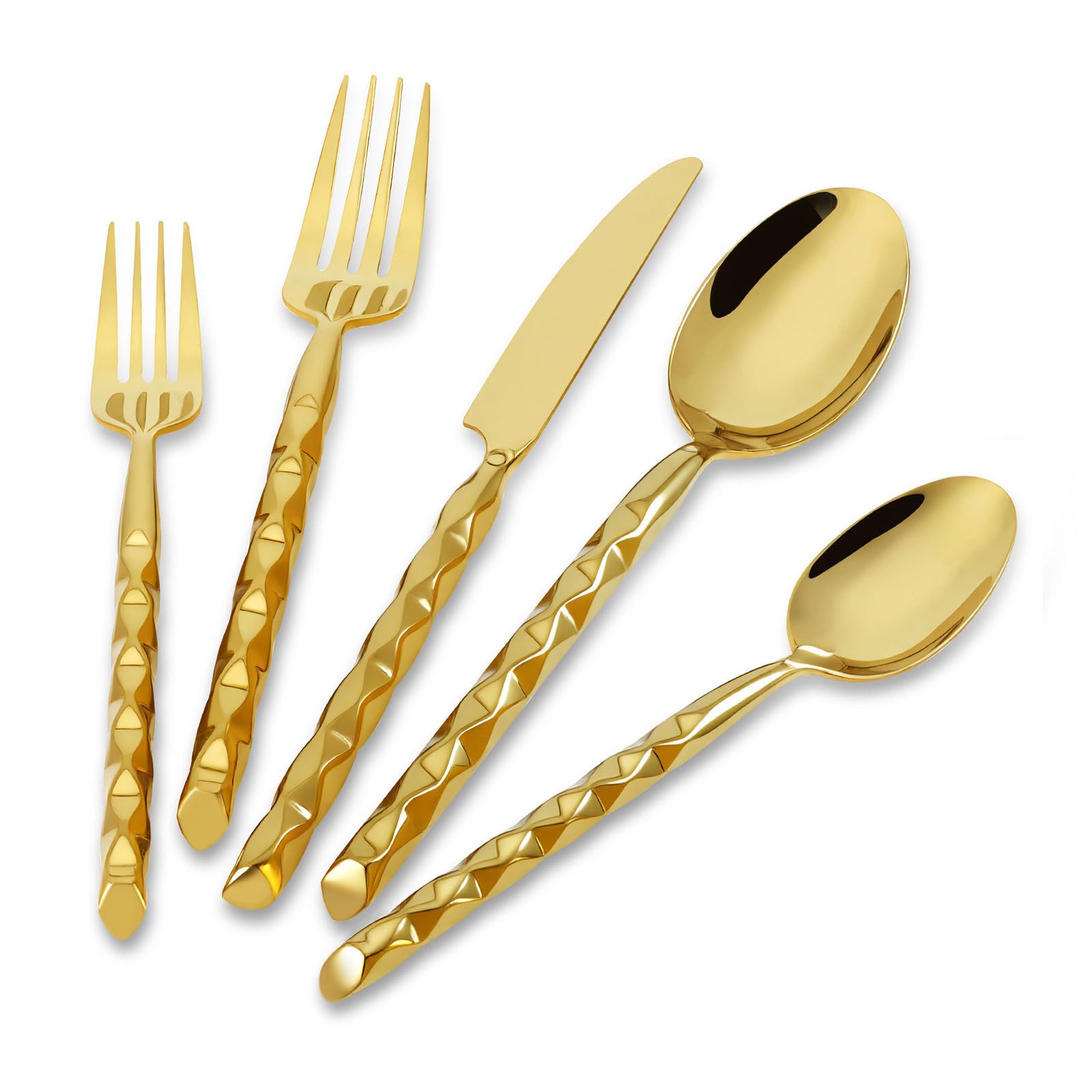 Photo 1 of DEACORY Gold Silverware Set 18/10 Stainless Steel Spiral-shaped Flatware Set, 40-Piece Hand Forged Mirror Finish Cutlery, Dishwasher Safe, Service for 8