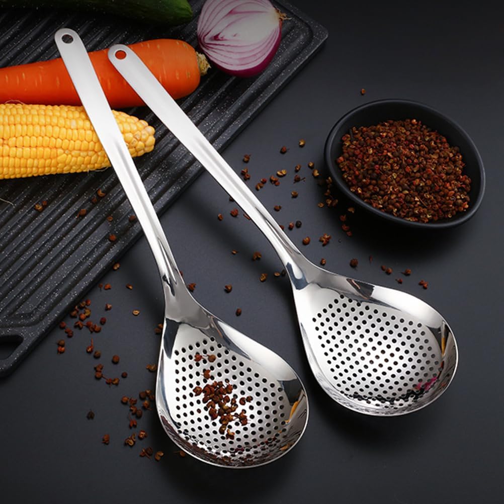 Hemoton Stainless Steel Skimmer Slotted Spoon for Frying and Hot Pot Cooking 13.93 Inch Large Strainer Ladle for Oil Draining and Food Scooping