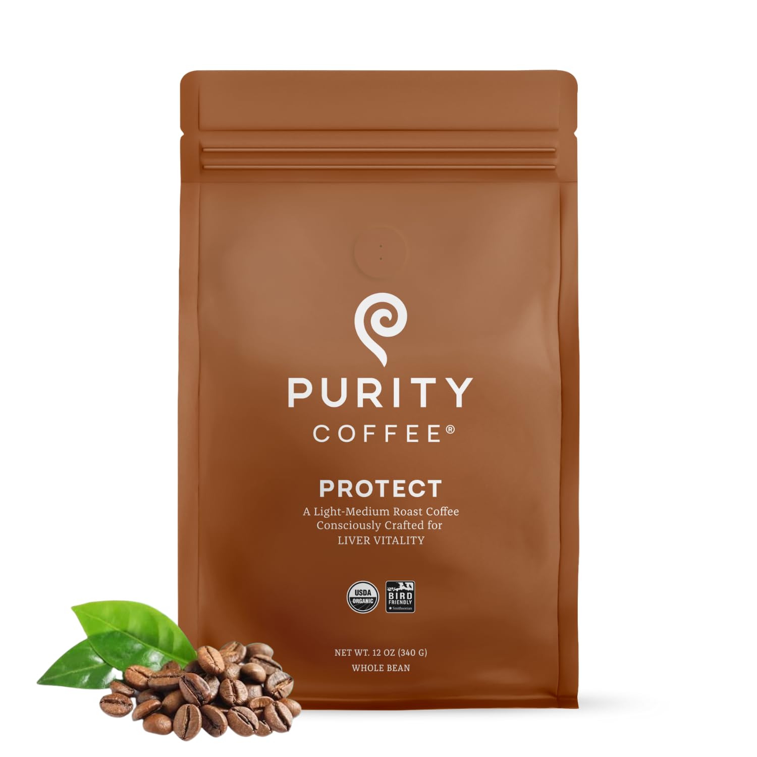 Purity Coffee PROTECT High Antioxidant Light-Medium Roast Whole Bean (12oz Bag) | Specialty-Grade USDA Organic Arabica Blend | Third Party Tested for Mold, Mycotoxins & Pesticides 12 Ounce (Pack of 1) PROTECT - Light/Medium Roast