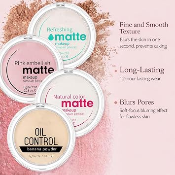 Pink Matte Makeup Compact Powder for Face Brightening & Setting - Lightweight Pressed Powder with Included Puff, Smooth Texture & Soft Matte Finish, 8g Travel-Friendly Case (Pink)