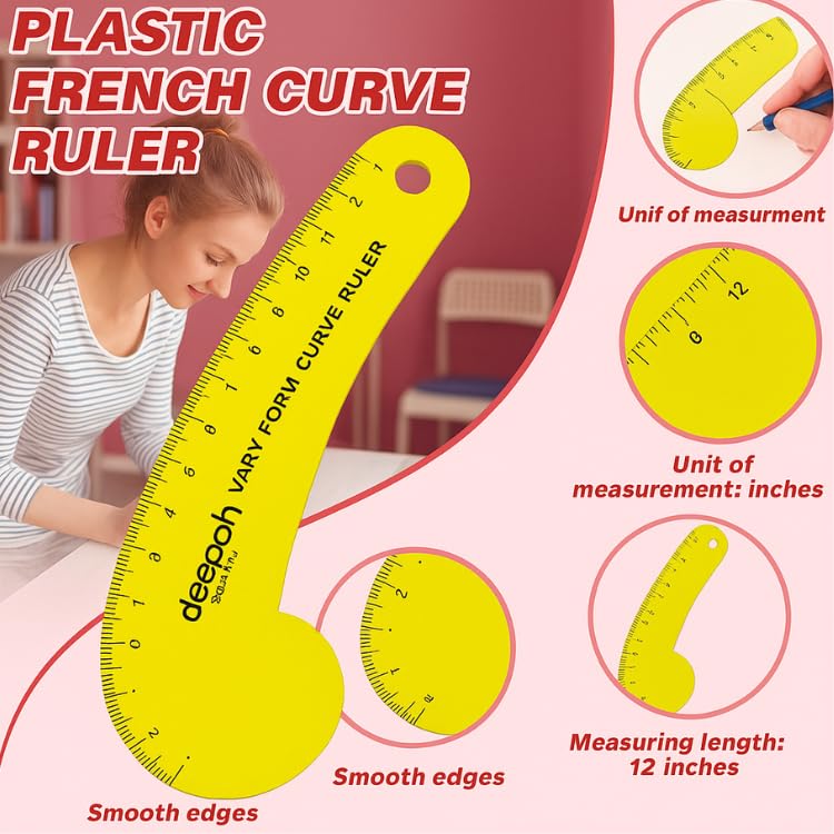 Cartell Fashion Designing Scale Combo, 3 Pieces, 5-in-1 Scallop Ruler, Vary Form French Curve, Armhole Scale, Pattern Making, Drafting Necklines 2