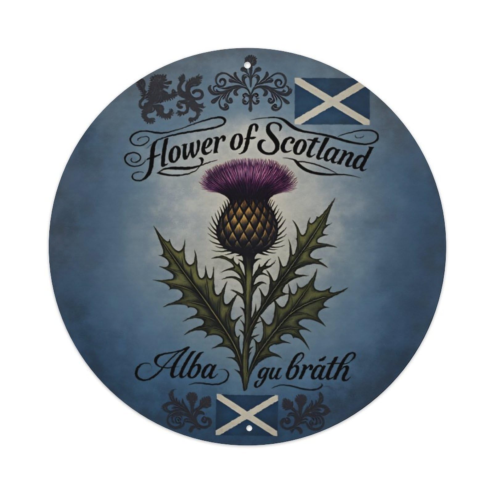 Scottish Thistle National Vintage Round Wall Sign Vintage Aluminium Metal Sign, Retro Wall Decor for Home, Bar, Garage & Farmhouse 20x20cm