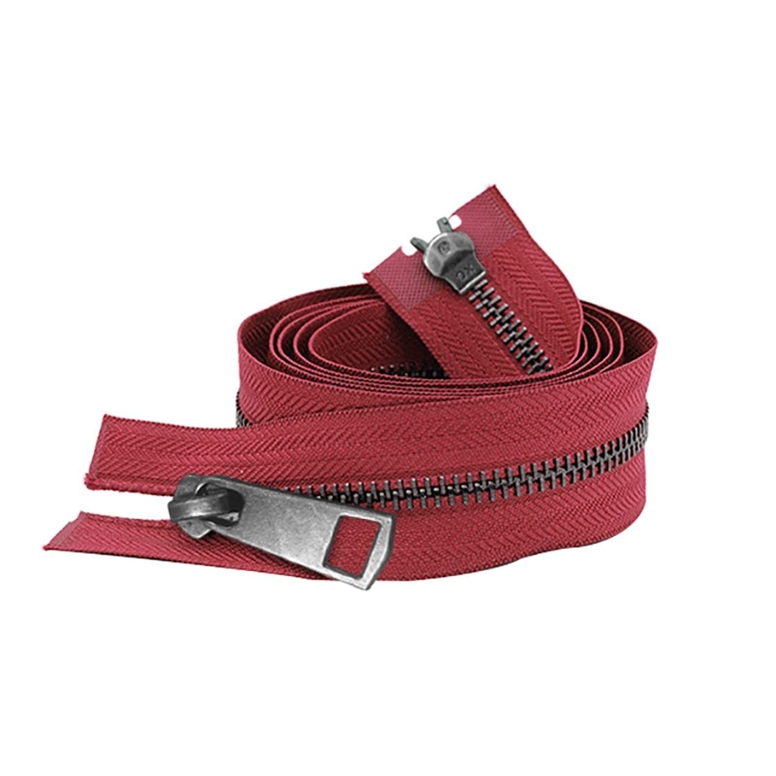 Premium-Metallreißverschluss, Kunststoffreißverschluss 5#, bunt, offene Doppelschieber, schwarzer Metallreißverschluss, DIY-Handarbeit, for Stofftaschenschuhe, 30–80 cm, for Nähen(Wine Red)