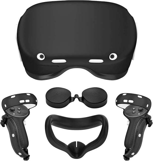VR Silicone Cover Accessories for Oculus Quest 2, All-in-one Set Silicone Shell Cover Protective, Controller Grip Cover with Adjustable Leather Strap, Silicone Face Cover and Lens Protective Cover