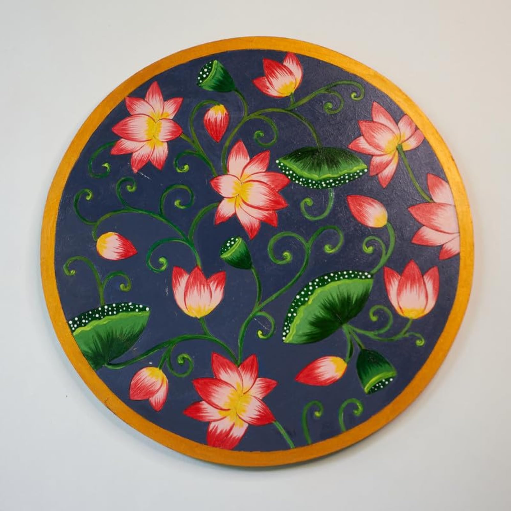 Pichwai Lotus Wall Plate Round Shape - Blue