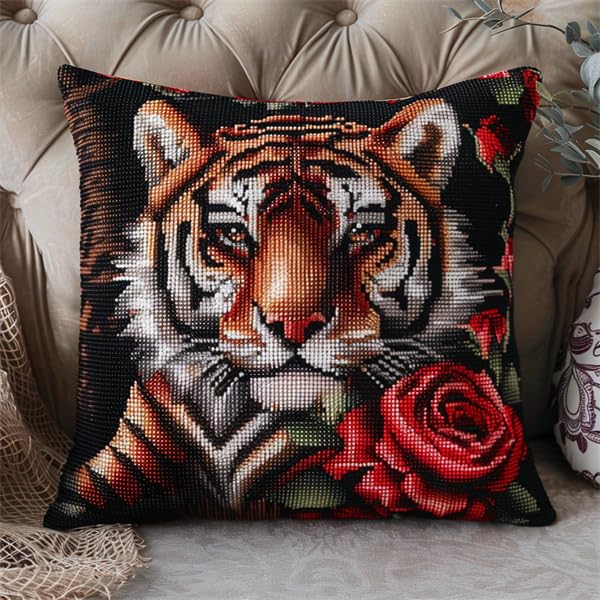 NAHUIGOOD Latch Hook Kissen Set - DIY Tiger Kissen 43x43cm Für Anfänger
