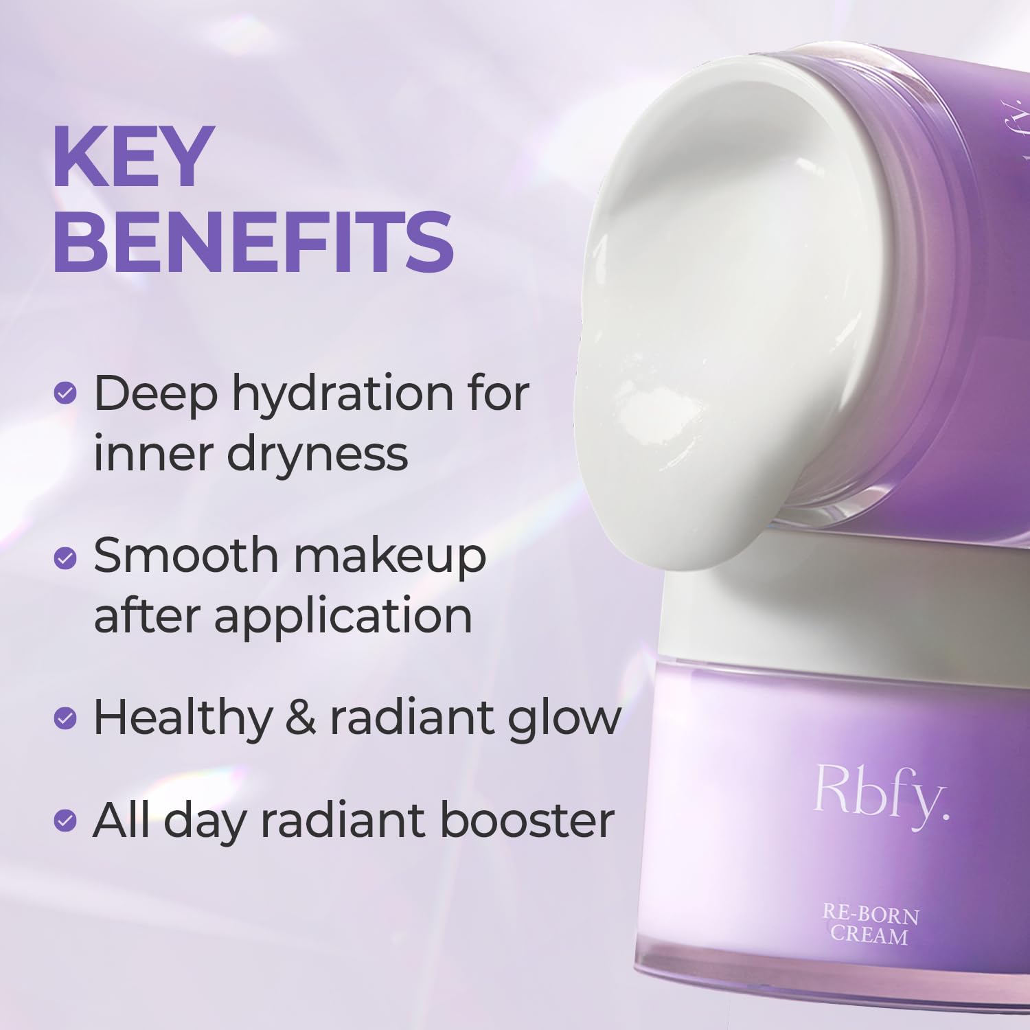 Re-Born Cream - Korean Deep Hydration Moisturizer for 360-Degree Radiant Glow | Suitable for Dry & Combination Skin | Evening Primrose Flower Extract | Korean Skincare (2.71 fl oz) - Image 3