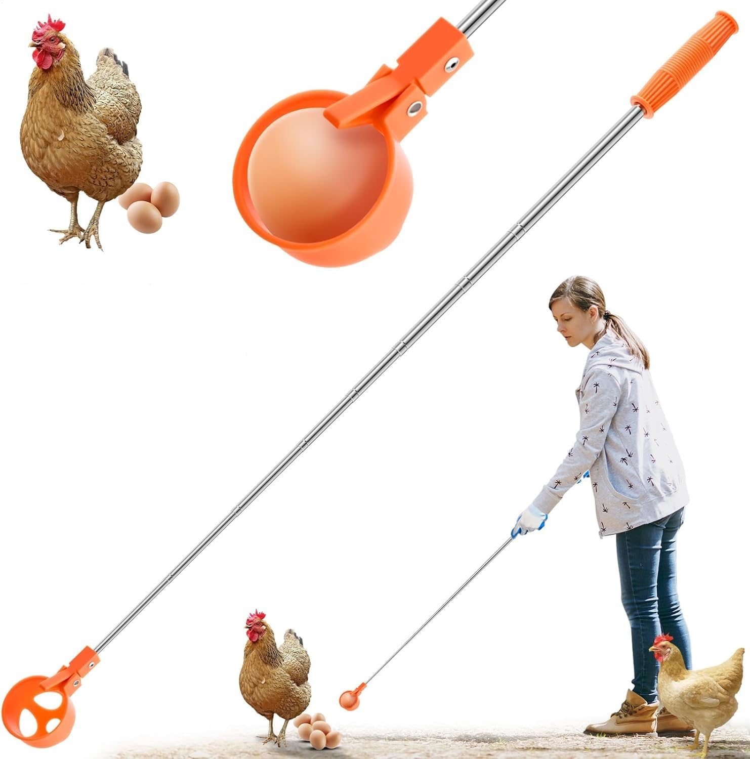 Egg Grabber For Chicken Eggs, Stainless Steel Extendable Egg