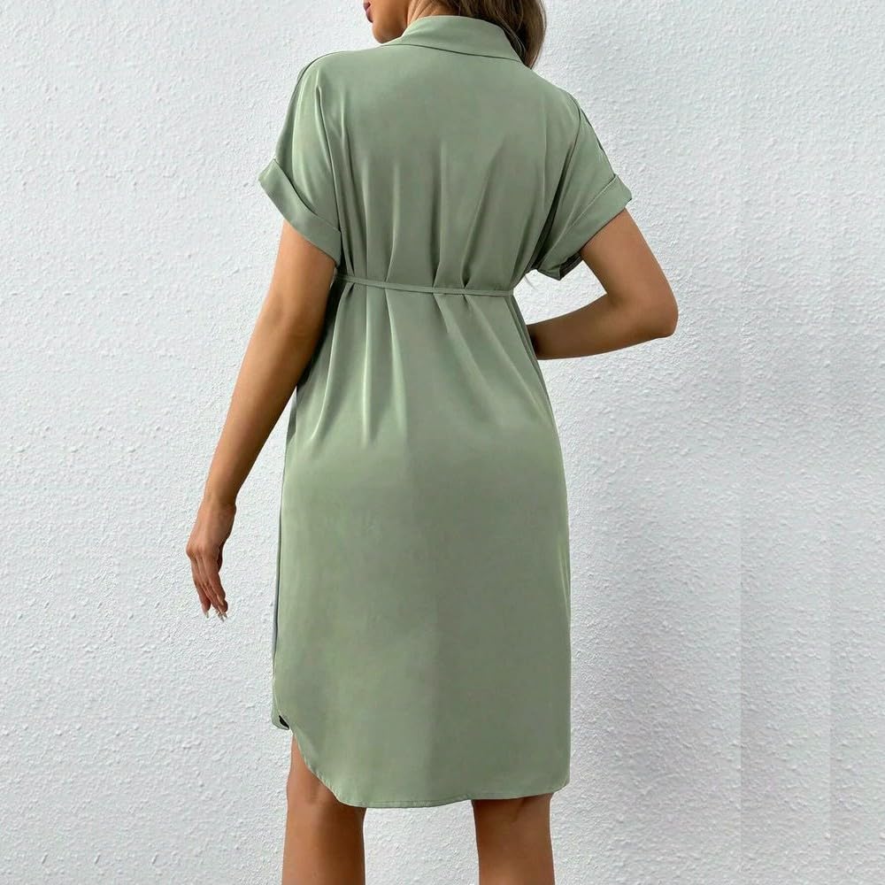 JJDFW ubrania ciążowe sukienki kobiety w ciąży sukienka na co dzień jednolity kolor lato zapinana na guziki moda odzież z krótkim rękawem