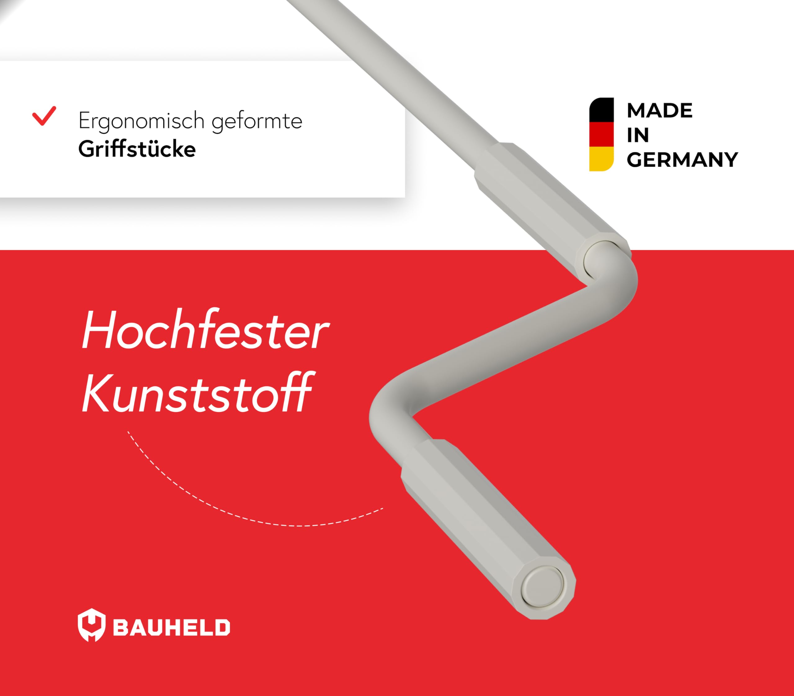BAUHELD Manivelle de store avec crochet de boucher 100 cm fabriqué en Allemagne revêtement par pulvérisation poignée plastique haute résistance