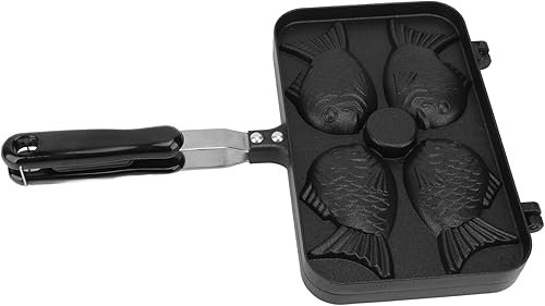 Miniatura 3 de Taiyaki japonés panqueque de aleación de aluminio 4 rejillas antiadherente doble cara Waffle Pan con mango negro anti escaldado