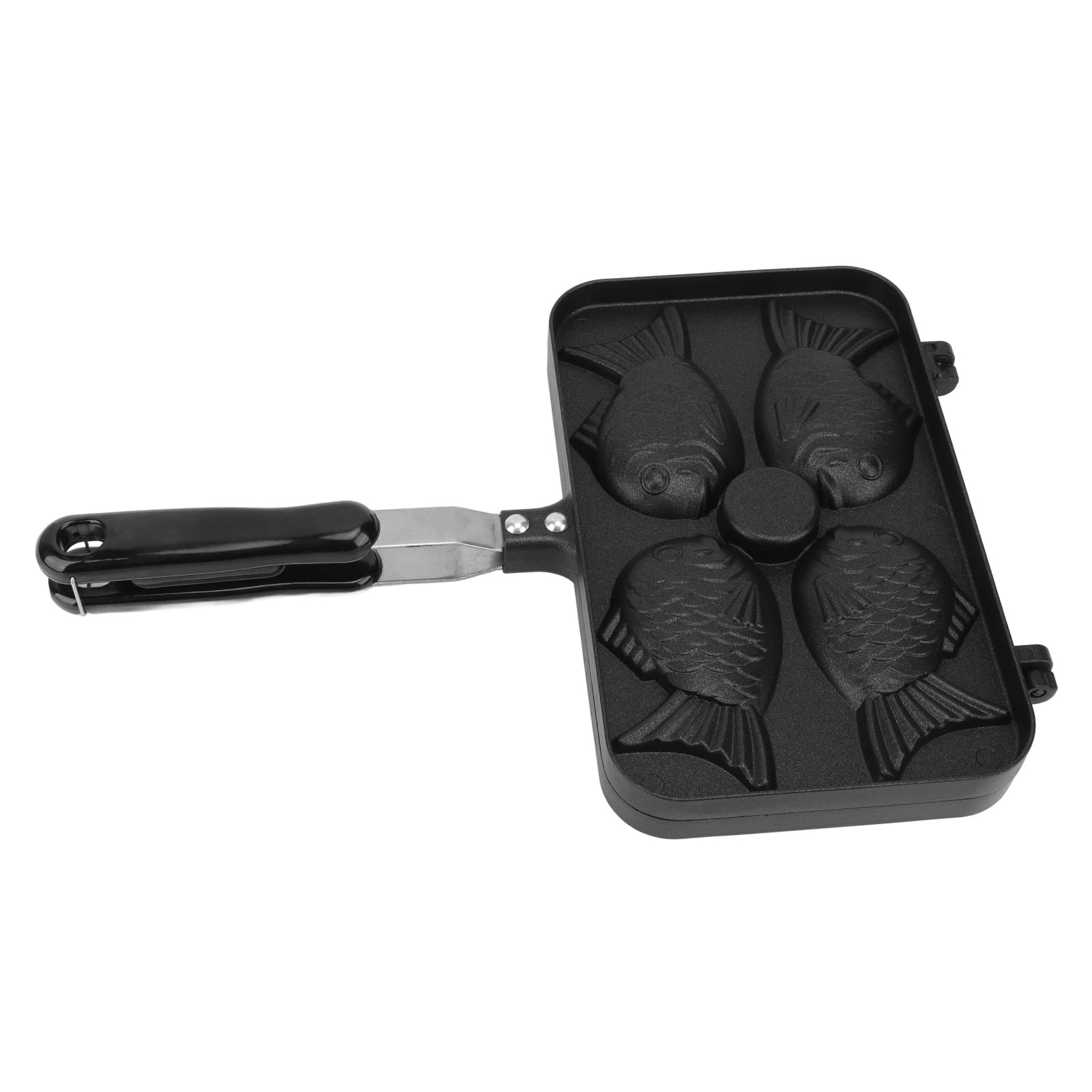 Generic Teglia per Waffle con 4 Griglie Antiaderenti e Manico Ergonomico per Riunioni di Famiglia e Picnic in Lega di Alluminio 14,5x24x3 Cm
