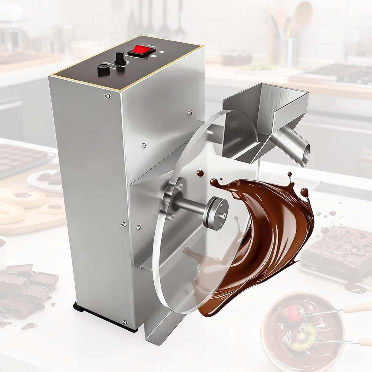 DPLWJPP Electric Chocolate Depositing Machine Chocolate Wheel Tempering Machine Electric Chocolate Tempering Coating Moulding Melting Mixer 35~55rpm Speed Adjust A