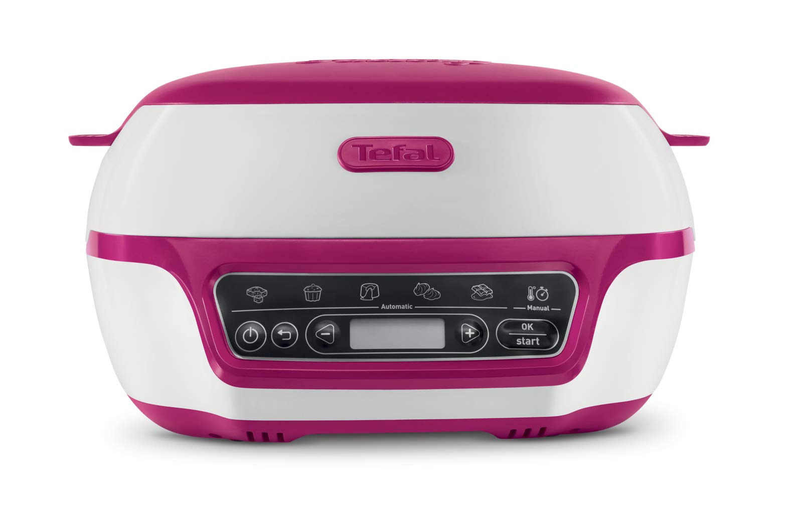 Tefal Cake Factory Intelligente à Gâteaux Appareil, Cuisson Conviviale, Pâtisserie, Machine à Pain, Muffins, 3 Inclus, 5 Programmes, Compatible Moules Crispybake KD801812, Plastique, Blanc/Framboise