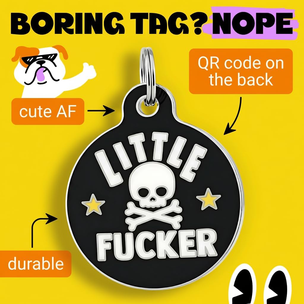 Bad Tags ペットIDタグ - 20種類以上の楽しいドッグタグオプションからお選びください - 背面にQRコードが刻印され、パ