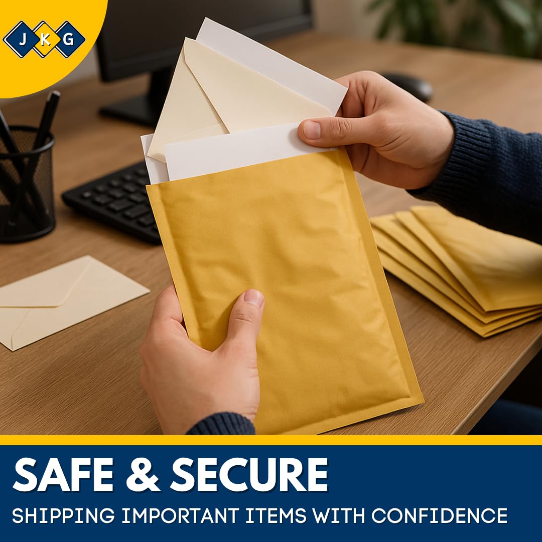 ZYBUX 50 Pieces Pack A5 Padded Envelopes - Gold Self Seal Bubble Envelopes - Lightweight Postal Wrap Bags For Parcel Shipping, Passport Packaging - View #2