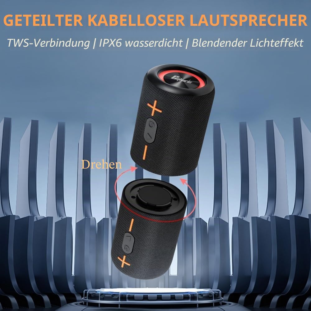 CYBORIS 2 Tragbarer Bluetooth Lautsprecher, Wasserdicht, Split Wireless, 20W Stereo-Sound, 24h Spielzeit, True Wireless Pairing
