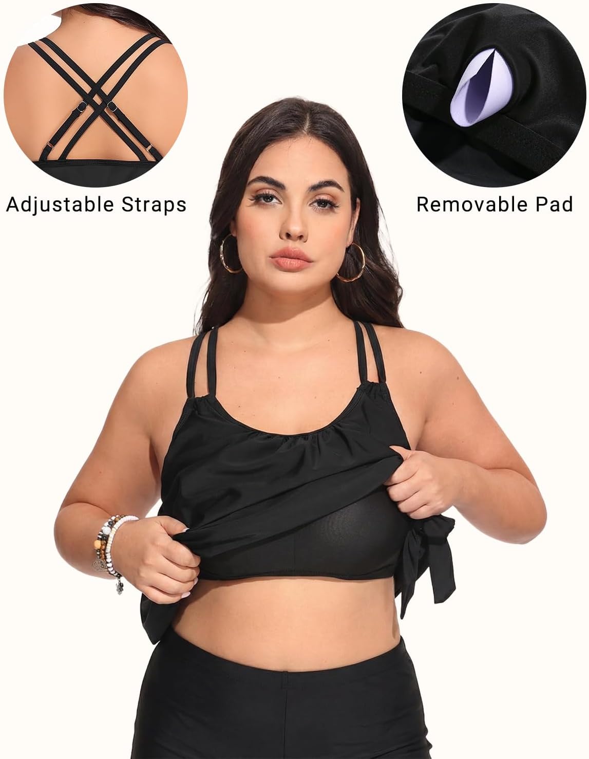 Holipick Women Plus Size 2 Piece Tankini Swimsuit Tummy Control Blouson Bathing Suits Thin Strap Tank Top with Boy Shorts - Image 4