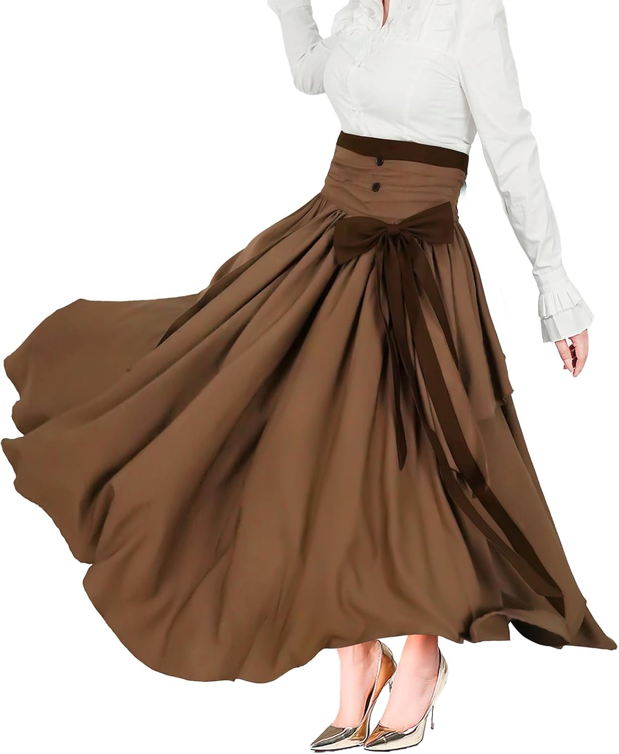 Women's Victorian Vintage Skirt Renaissance Medieval Pirate Peasant Maxi Elastic High Waist Skirts - Image 2