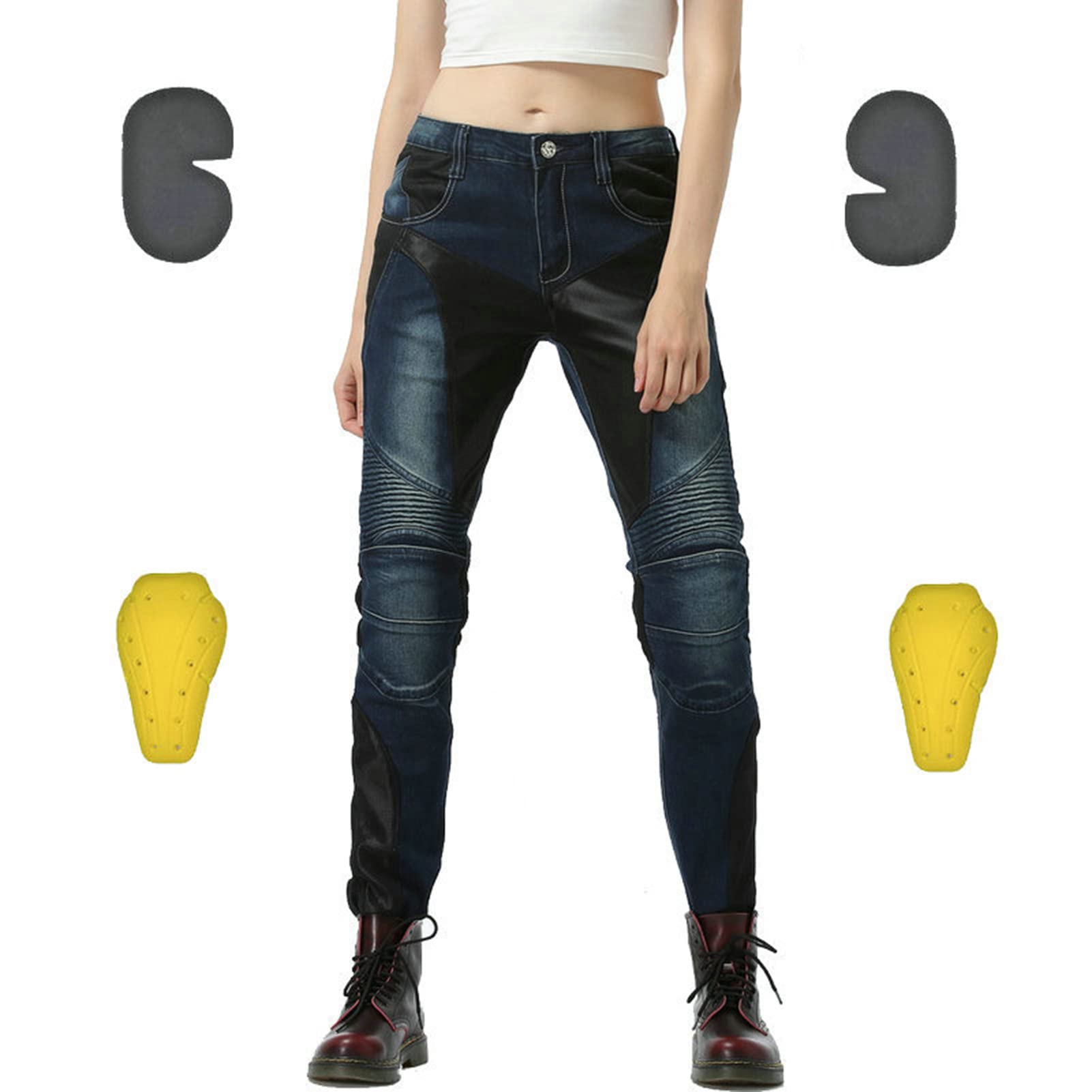 Pantaloni da Moto da Donna, Traspirante Jeans da Motociclista Elasticizzati Slim Fit da Donna, Jeans alla Moda, con 4 Imbottitura di Protezione