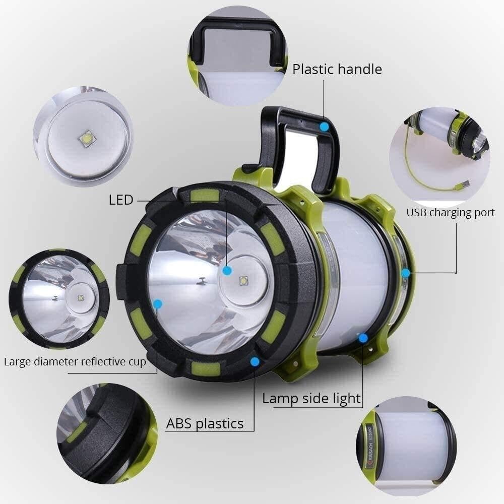 Akumulatorowa latarka kempingowa LED, 1000 lm, powerbank, wodoodporna, idealna latarka na wypadek huraganu, na wędrówki, do domu i nie tylko, w zestawie kabel USB