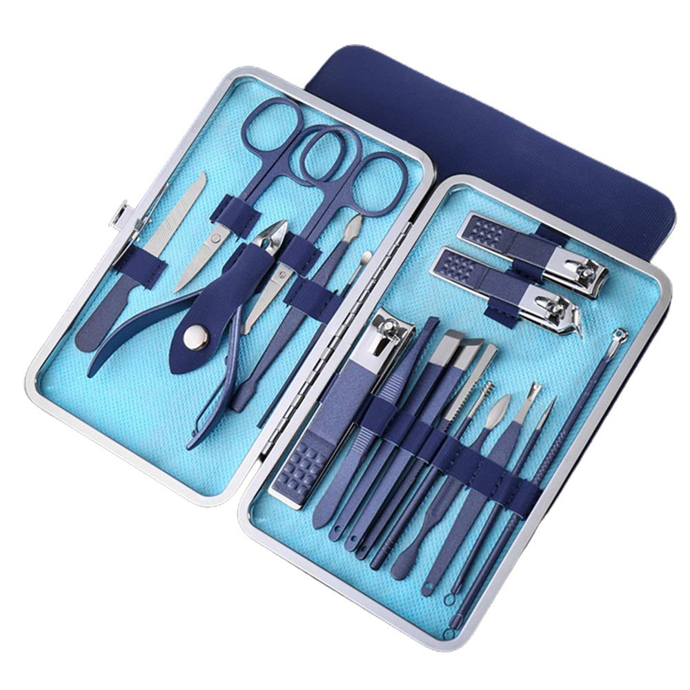 Cortaúñas de Acero Inoxidable con Textura Mate, 18/12/10/7 Piezas, Color Azul frío, Juego de cortaúñas para pedicura y Belleza, Juego de Herramientas de manicura Profesional