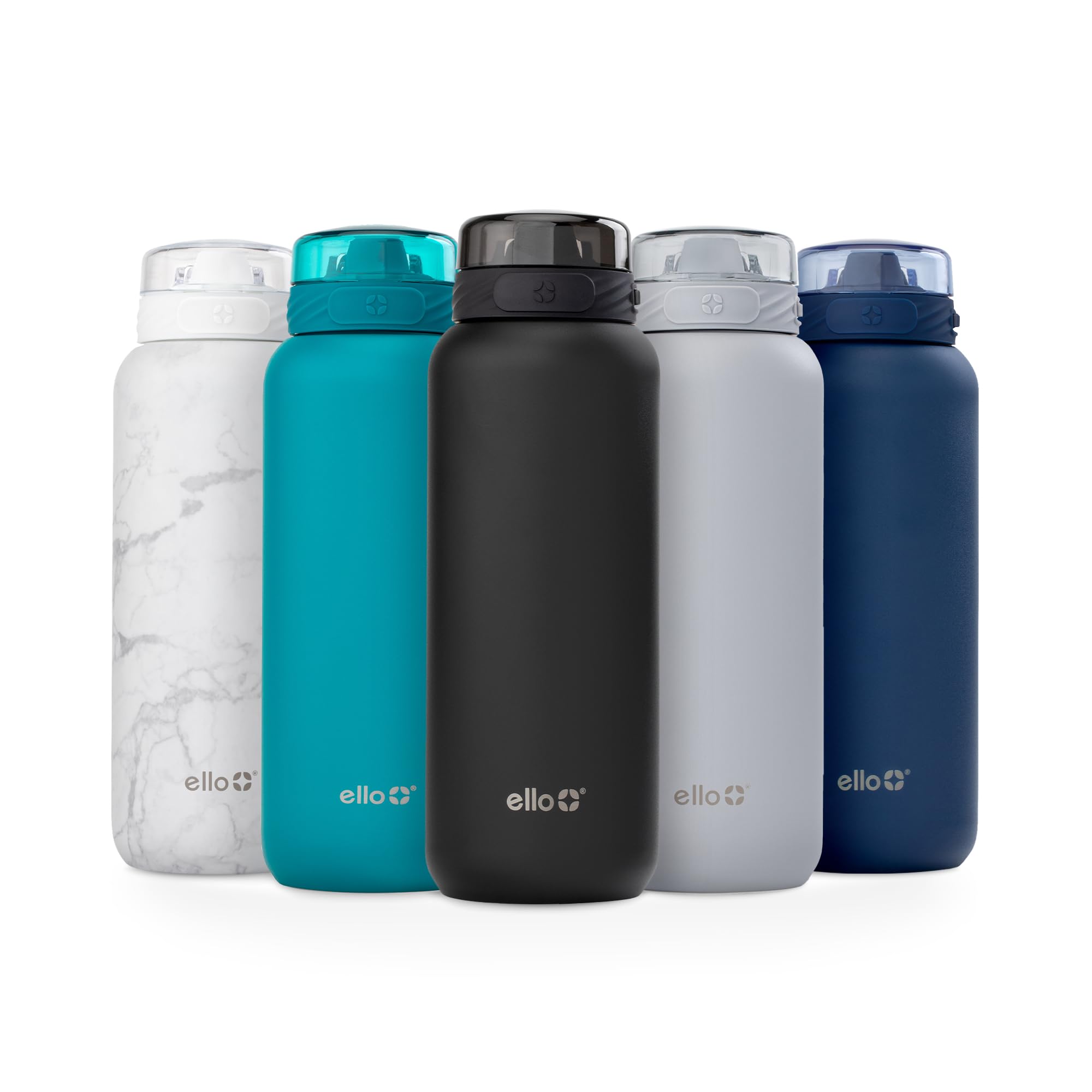 Ello Cooper 40oz Stainless Steel Water Bottle with Straw and Carry Handle, Double Walled and Vacuum Insulated Metal, Leak Proof Locking Lid with Soft Silicone Spout, Reusable, BPA Free, Black