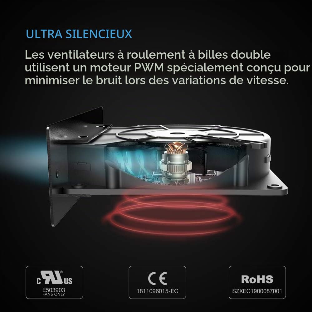 AC Infinity Airplate S2 Système de ventilateur silencieux de 15 cm avec contrôle de vitesse, pour armoires AV Home Cinéma