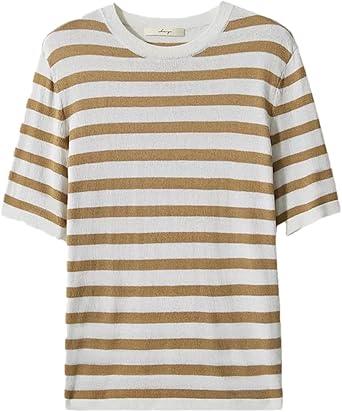 Women Casual Crew Neck T-Shirt Short Sleeve Striped Classic