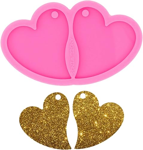 Brillante brillante forma de corazón silicona pendientes moldes DIY Epoxy Craft DIY pendientes moda joyería fabricación resina molde pendientes