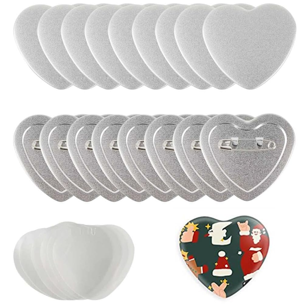 53X57.5MM Heart-Shaped Blank Badge Button Parts 100PCS, DIY Badges Set Metal Button Maker Parts