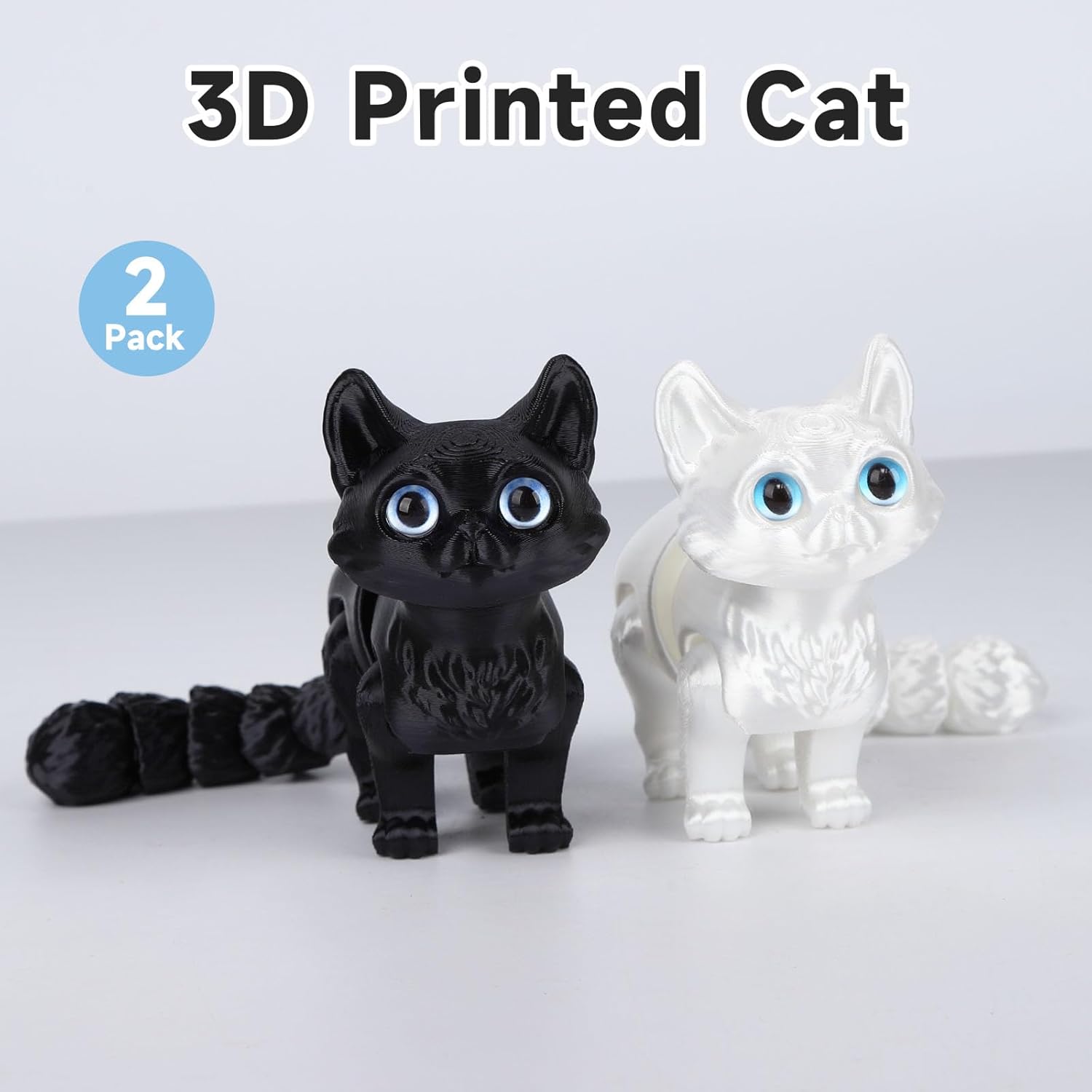 2Pack 3D Printed Cat,3D Print Animals,3D Printed Fidget Toys Flexible Joints Fidget Toys Black White
